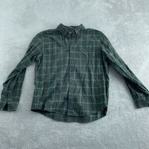 Eddie Bauer Mens Green Plaid Button-Down Classic Fit Long  Size L Cotton 3192